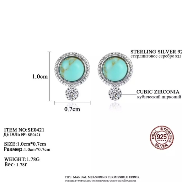SOLD SOLD Sterling Silver Turquoise Stud Earrings - Picture 2 of 5